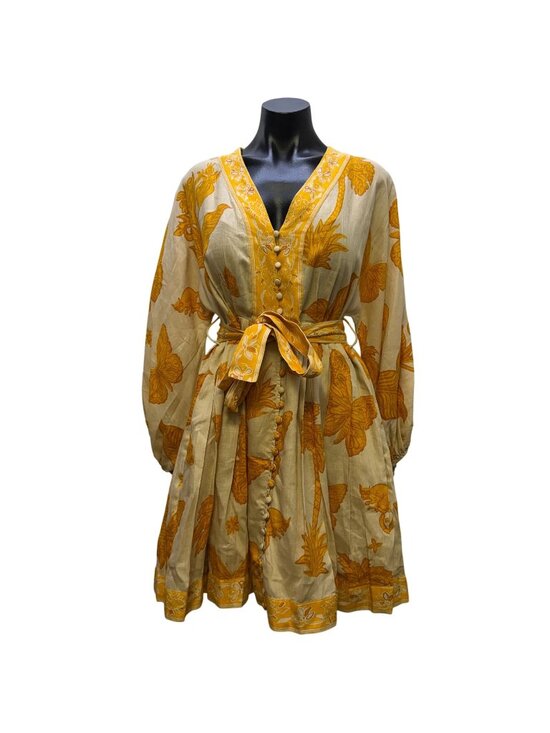 Banana Republic Dresses & Skirts - Banana Republic Linen Belted Dress Yellow Cream Long Sleeve Size 4